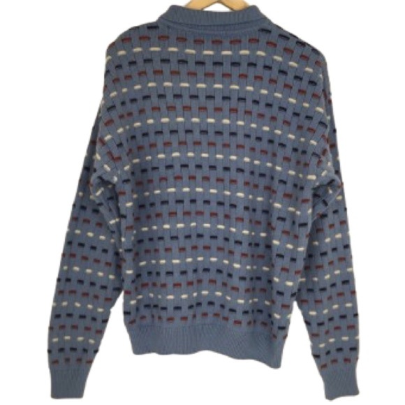 Vintage Irvine Park Men’s 3D Knit Grandpa Sweater Blue Red Cream Size M Retro - Picture 9 of 10